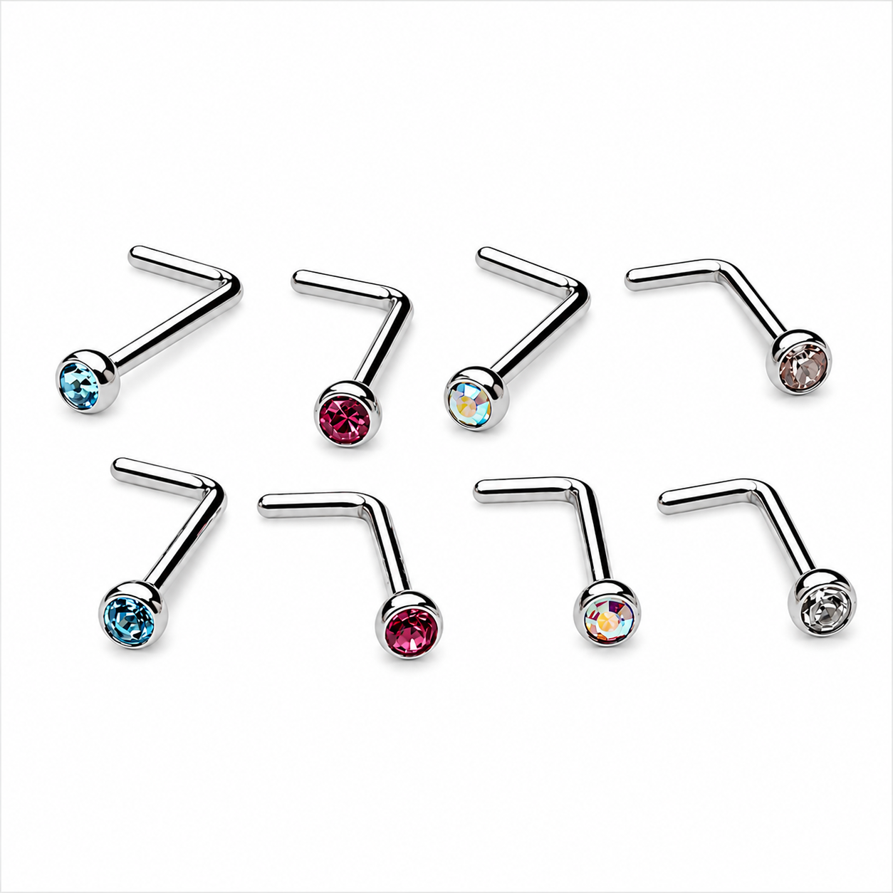 Set of 4 Colored CZ Nose L-Curves