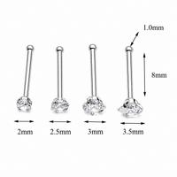 Set of 4 - Nose Stud CZ Star, Circle, Square, & Heart 20g