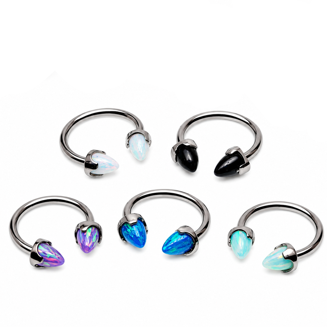 Horseshoe Piercing with 4mm Spiked Opal Cone Ends 16g