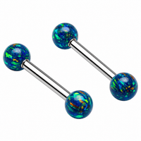 5mm Galaxy Green fire opals Titanium Nipple Ring 14g & 12g