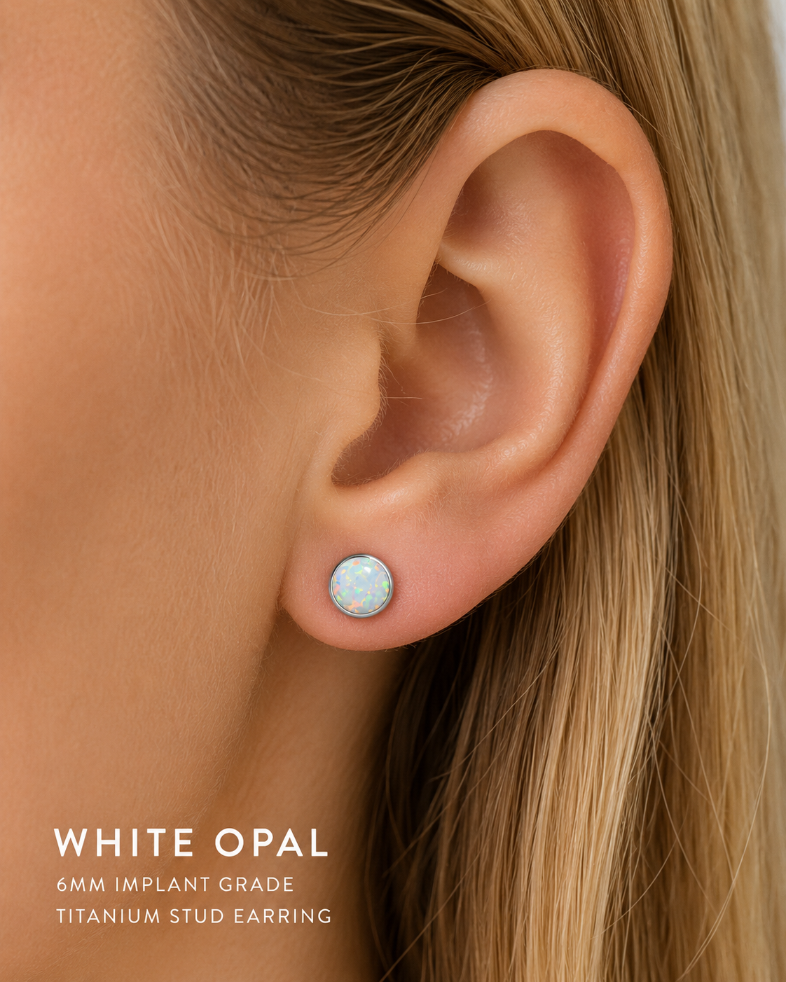 Implant titanium Hypoallergenic 6mm Opal Earrings