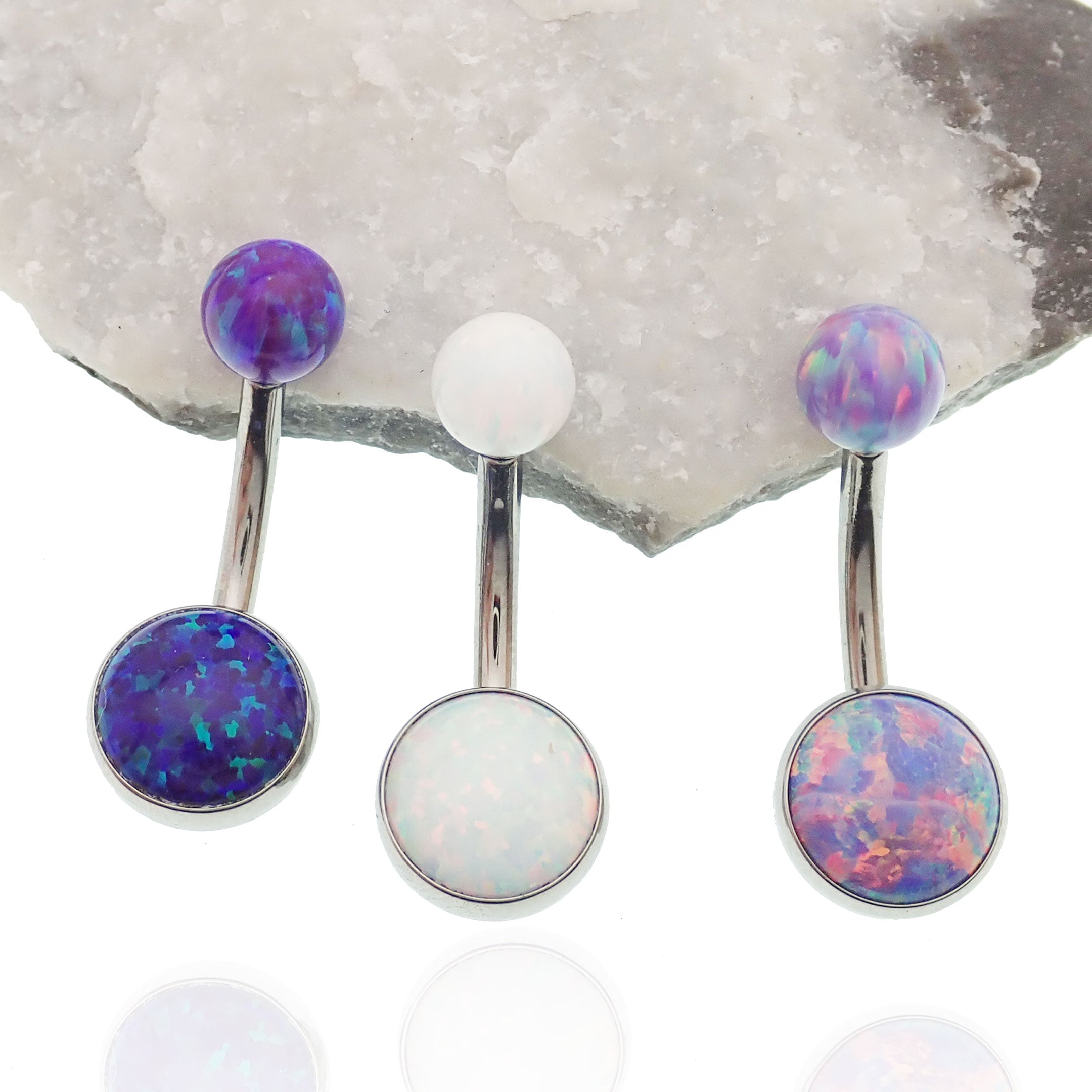 Internally Threaded titanium Opal Belly Ring