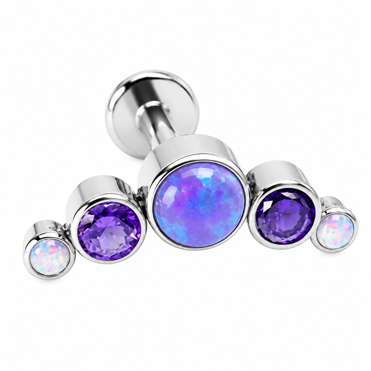 A cluster of lavender opals, white opals, and sparkly Amethyst CZ stones to complete your style! Ideal for helix and conch piercings
