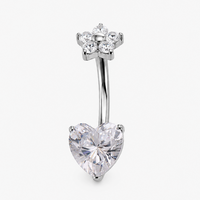 Titanium heart and butterfly-shaped CZ belly button ring from Body Clickers, 14g body jewelry with decorative design.
