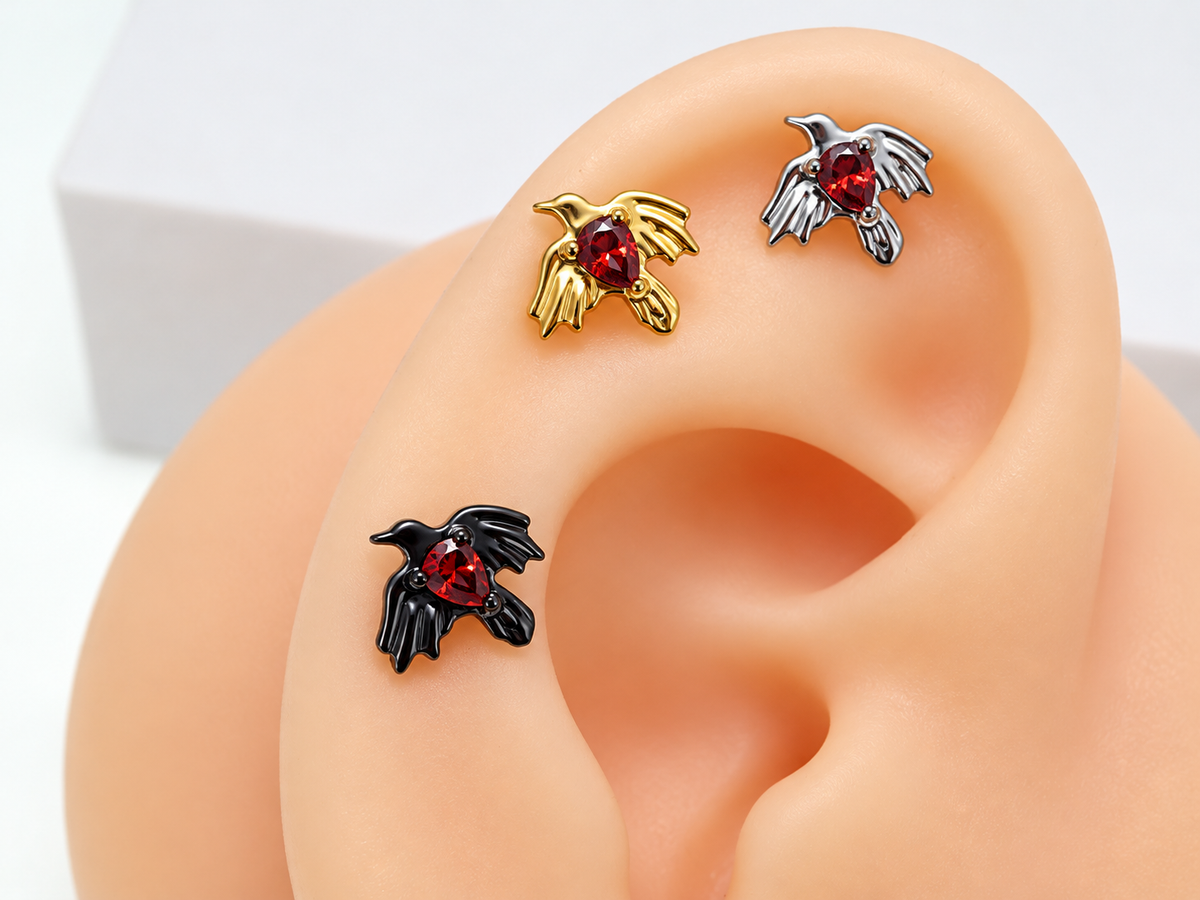 Raven Ruby CZ Implant Titanium flatback piercing