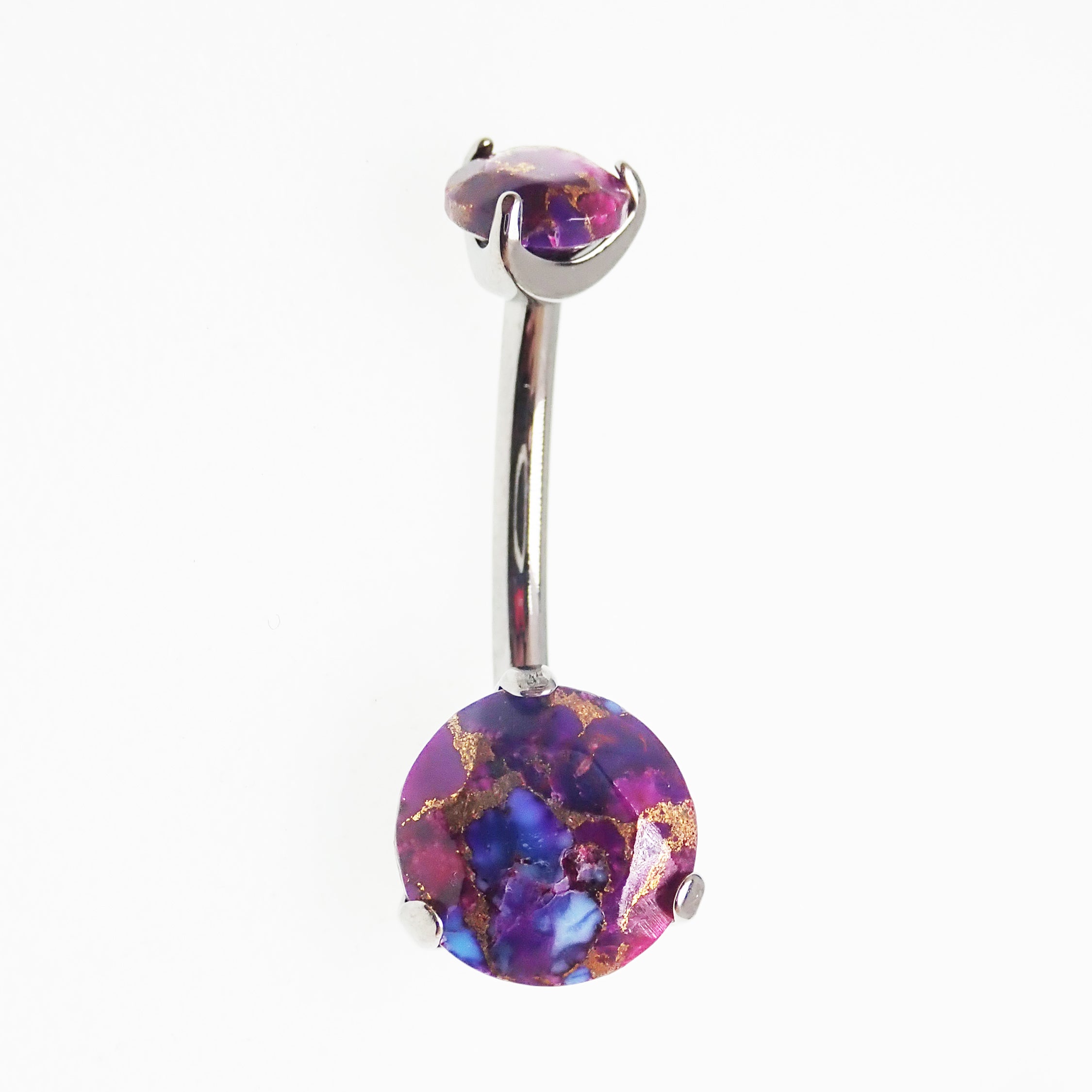 Titanium 14g 10mm Copper Turquoise Belly Ring, internally threaded