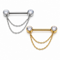 CZ Double Chain Titanium Nipple Bar 16g, 14g, 12g