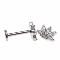 Implant Titanium CZ Lotus Leaf Flatback Piercing, Internally Threaded 18g, 16g, 14g