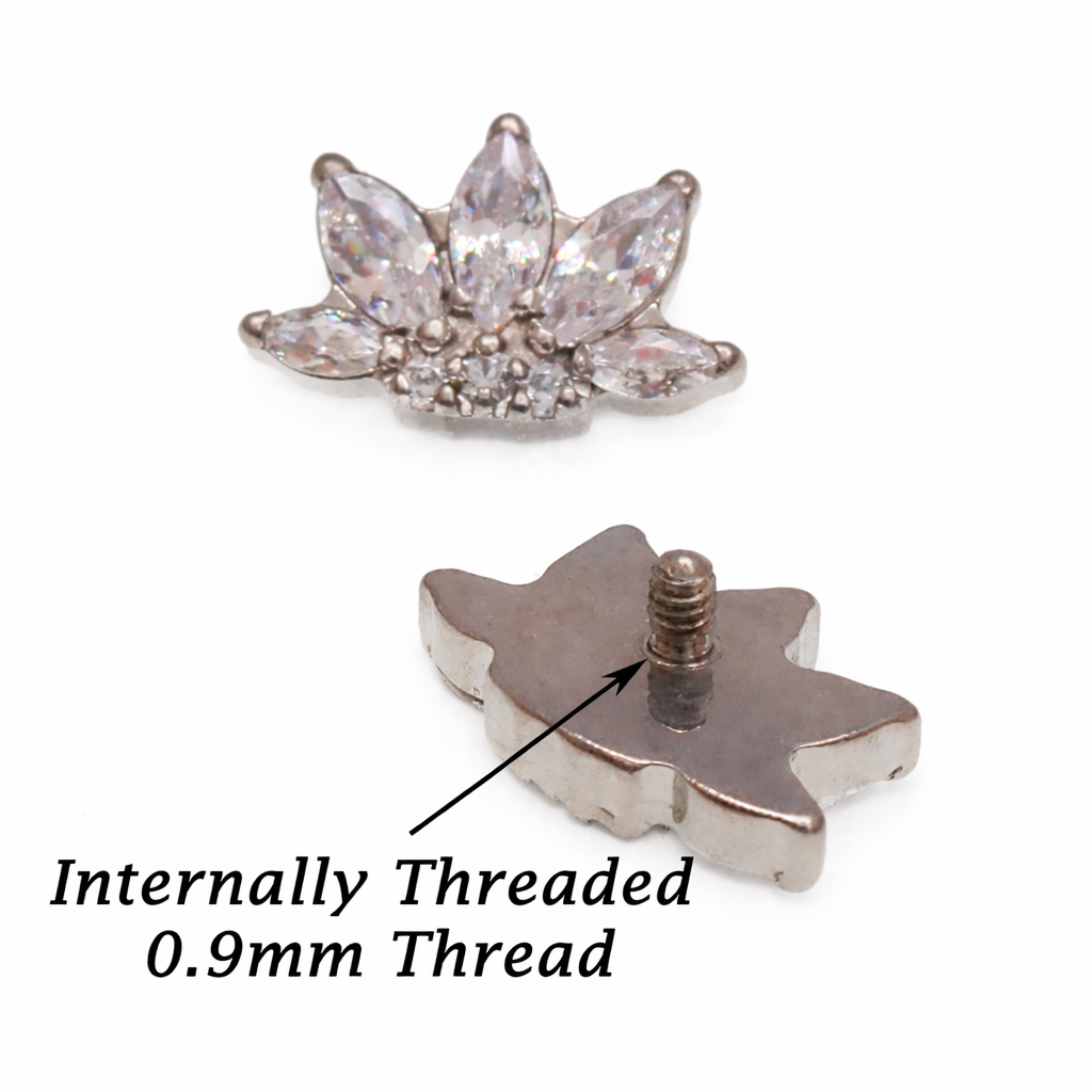 Implant Titanium CZ Lotus Leaf Flatback Piercing, Internally Threaded 18g, 16g, 14g