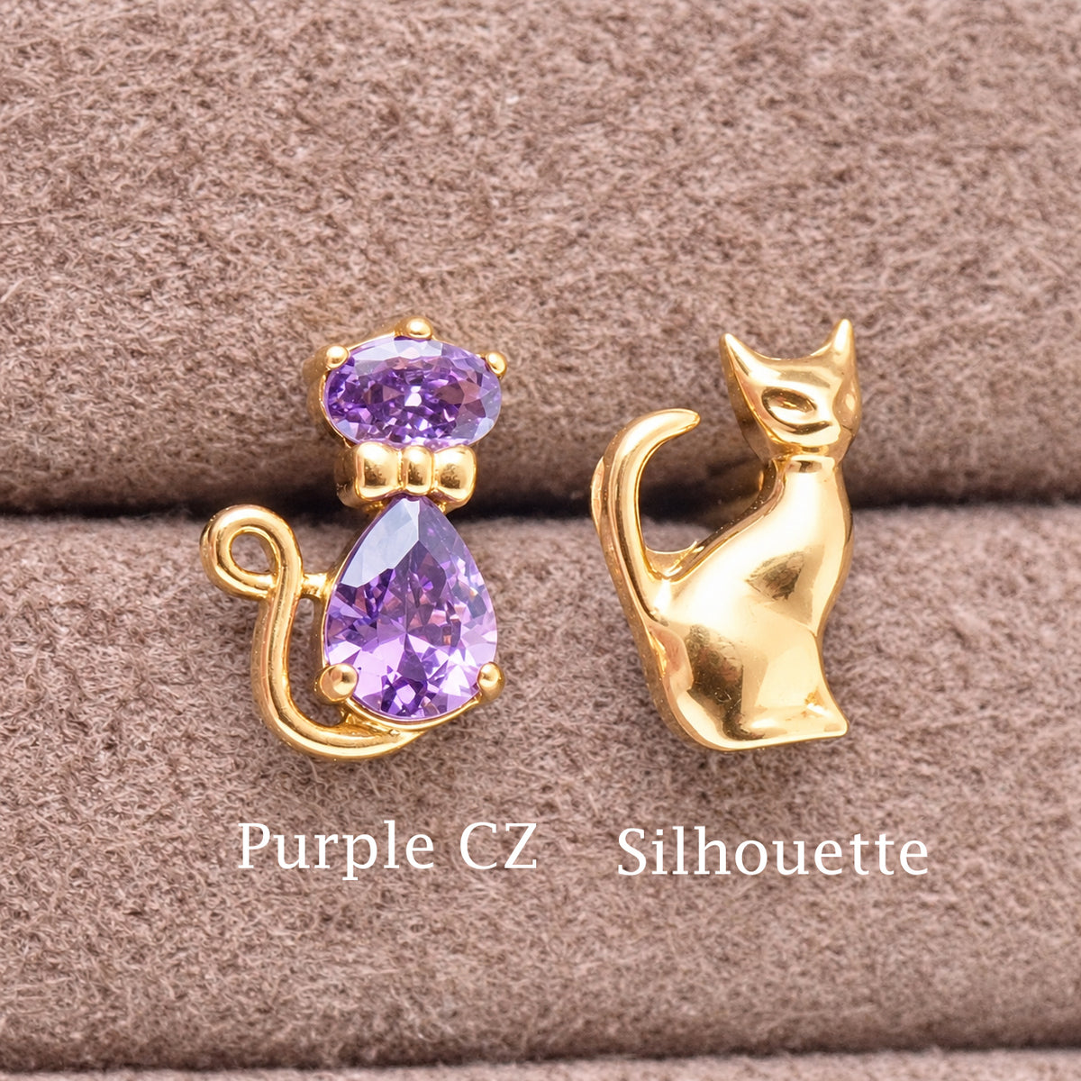 Cat Silhouette CZ Implant Titanium Flatback Piercing