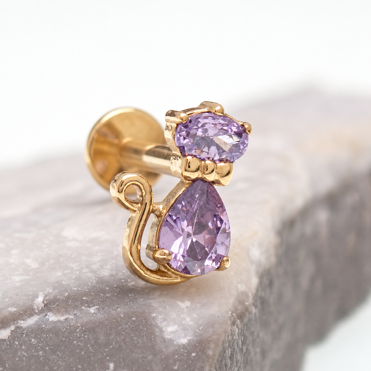 Cat Silhouette CZ Implant Titanium Flatback Piercing