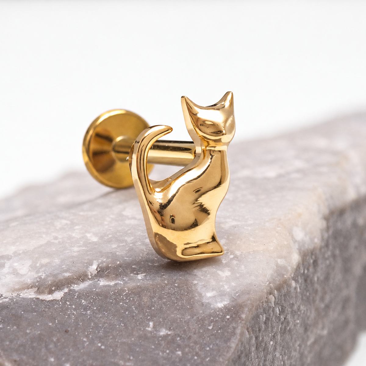 Cat Silhouette CZ Implant Titanium Flatback Piercing