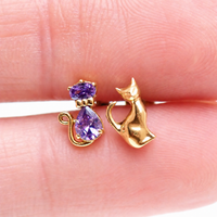 Cat Silhouette CZ Implant Titanium Flatback Piercing