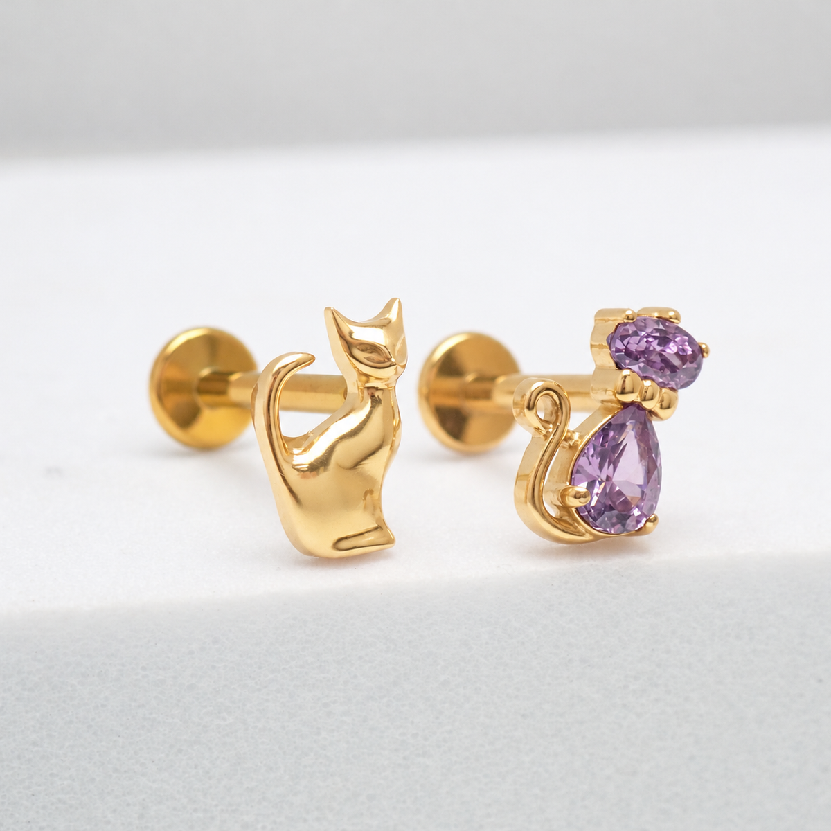 Cat Silhouette CZ Implant Titanium Flatback Piercing