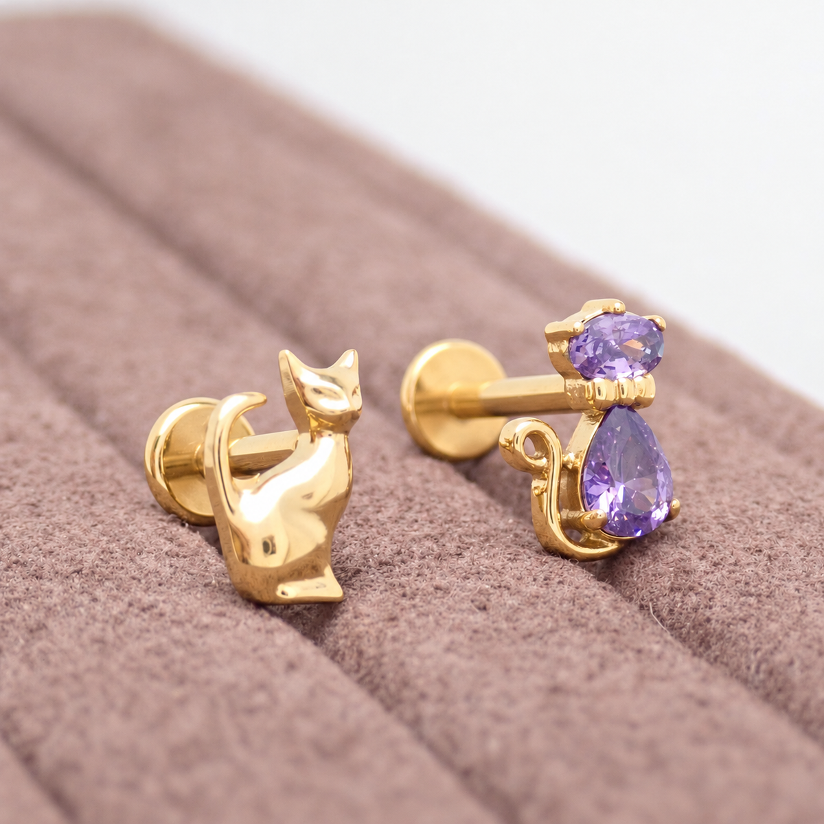 Cat Silhouette CZ Implant Titanium Flatback Piercing