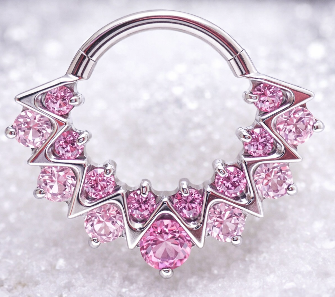 Pink CZ 16G Daith/Septum Implant Titanium Clicker