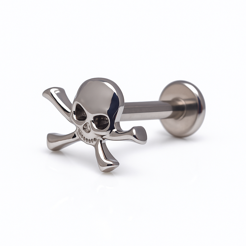 Skull and Crossbones Titanium Flatback Piercing 18g, 16g, 14g