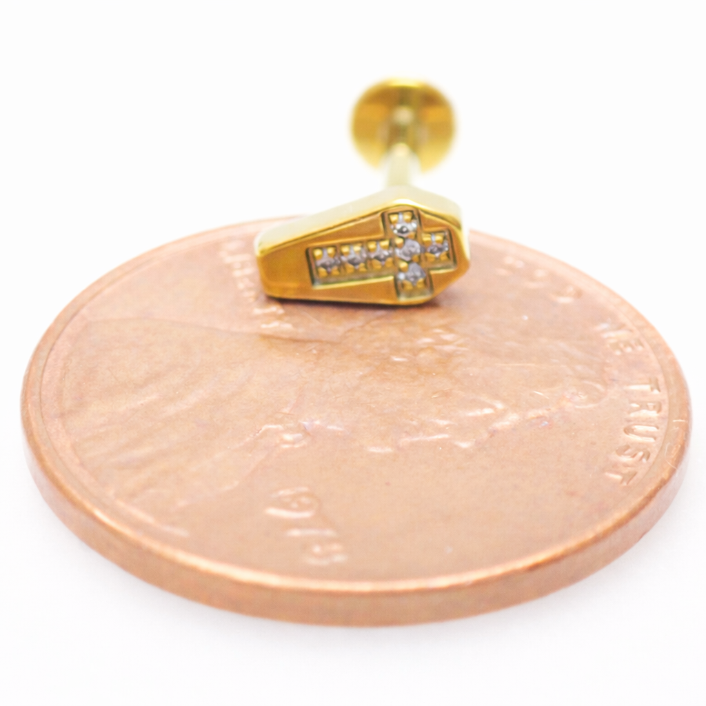 Coffin CZ Cross Titanium Flatback/ Labret Piercing 18g, 16g, 14g