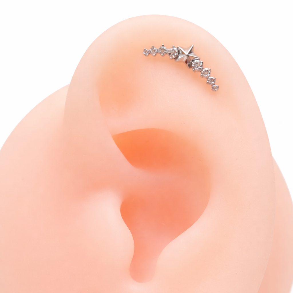 Star CZ Helix Curve Titanium Flatback/ Labret Piercing 18g, 16g, 14g (Copy)