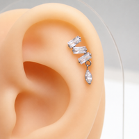 Implant Titanium Zigzag Baguette Flatback Piercing, 18g/16g/14g- 0.9mm thread