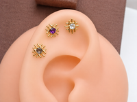 Gold Implant Titanium natural Stone  Flatback Piercing Internally Threaded (18g, 16g, 14g) PVD