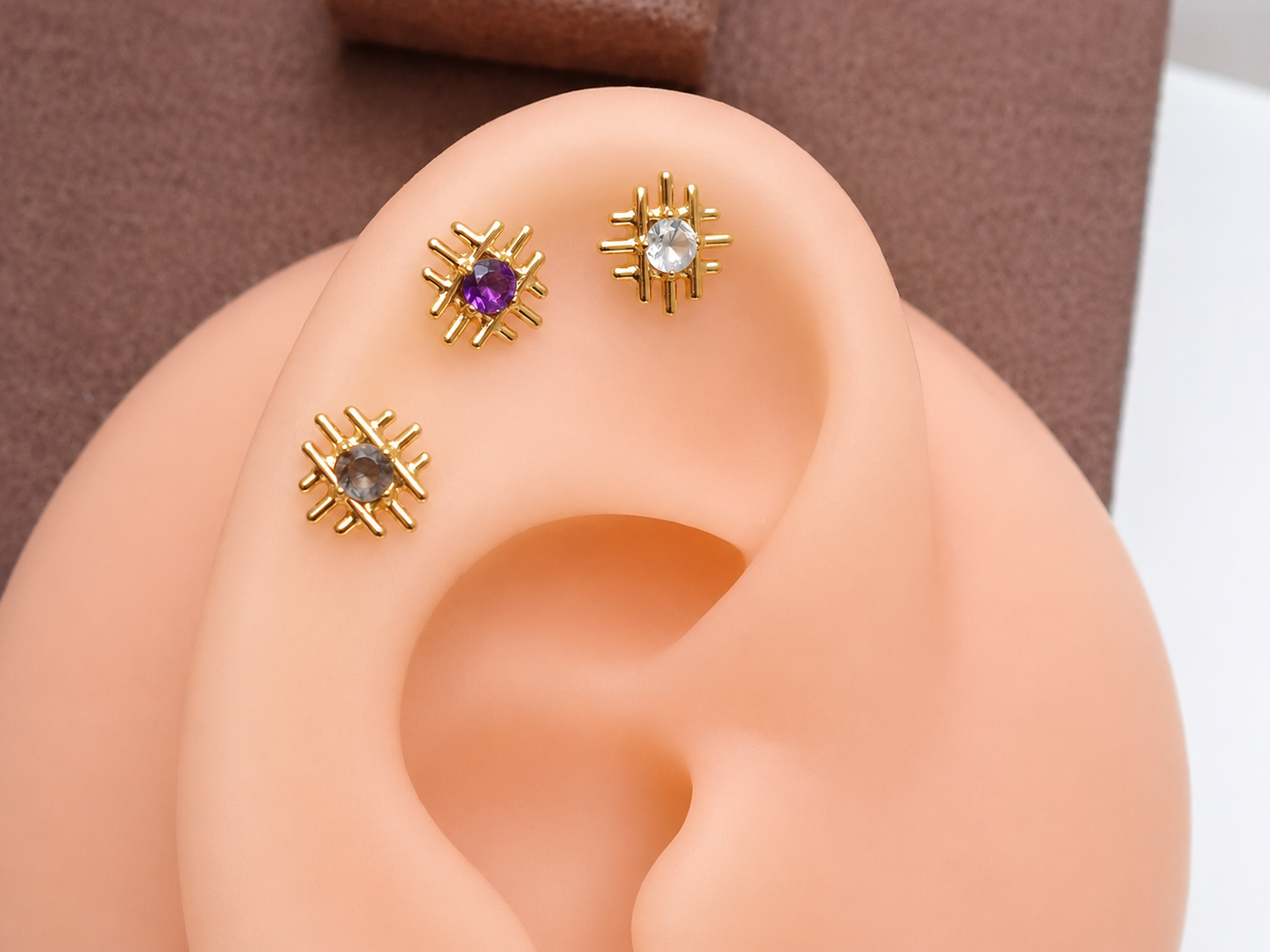 Gold Implant Titanium natural Stone  Flatback Piercing Internally Threaded (18g, 16g, 14g) PVD