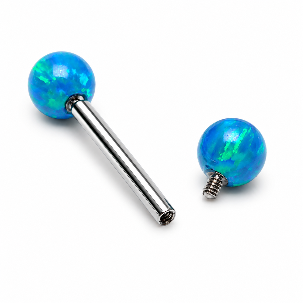 Titanium Barbell Peacock Blue Fire Opals