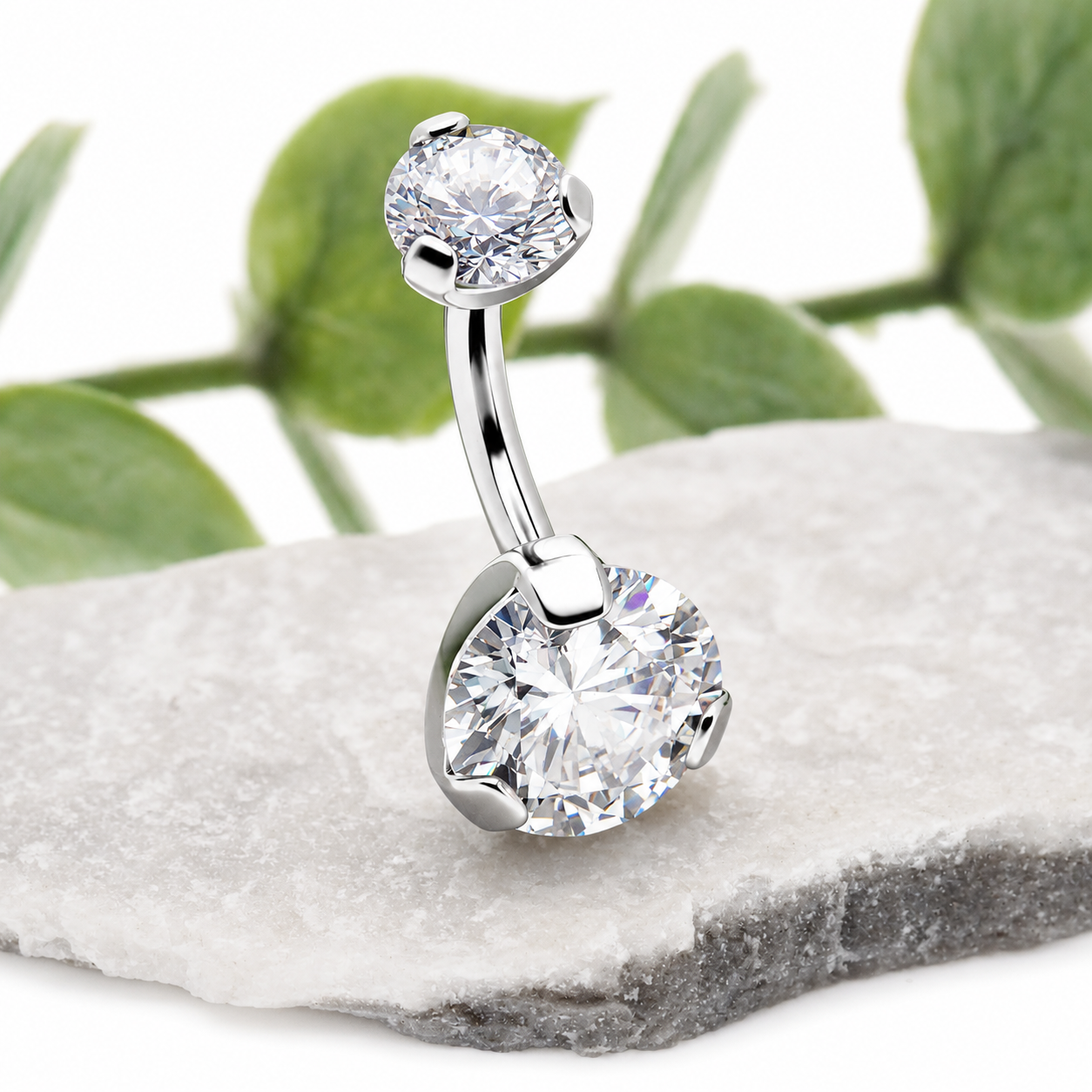 Internally Threaded CZ Belly Ring 14g 6-12mm curve