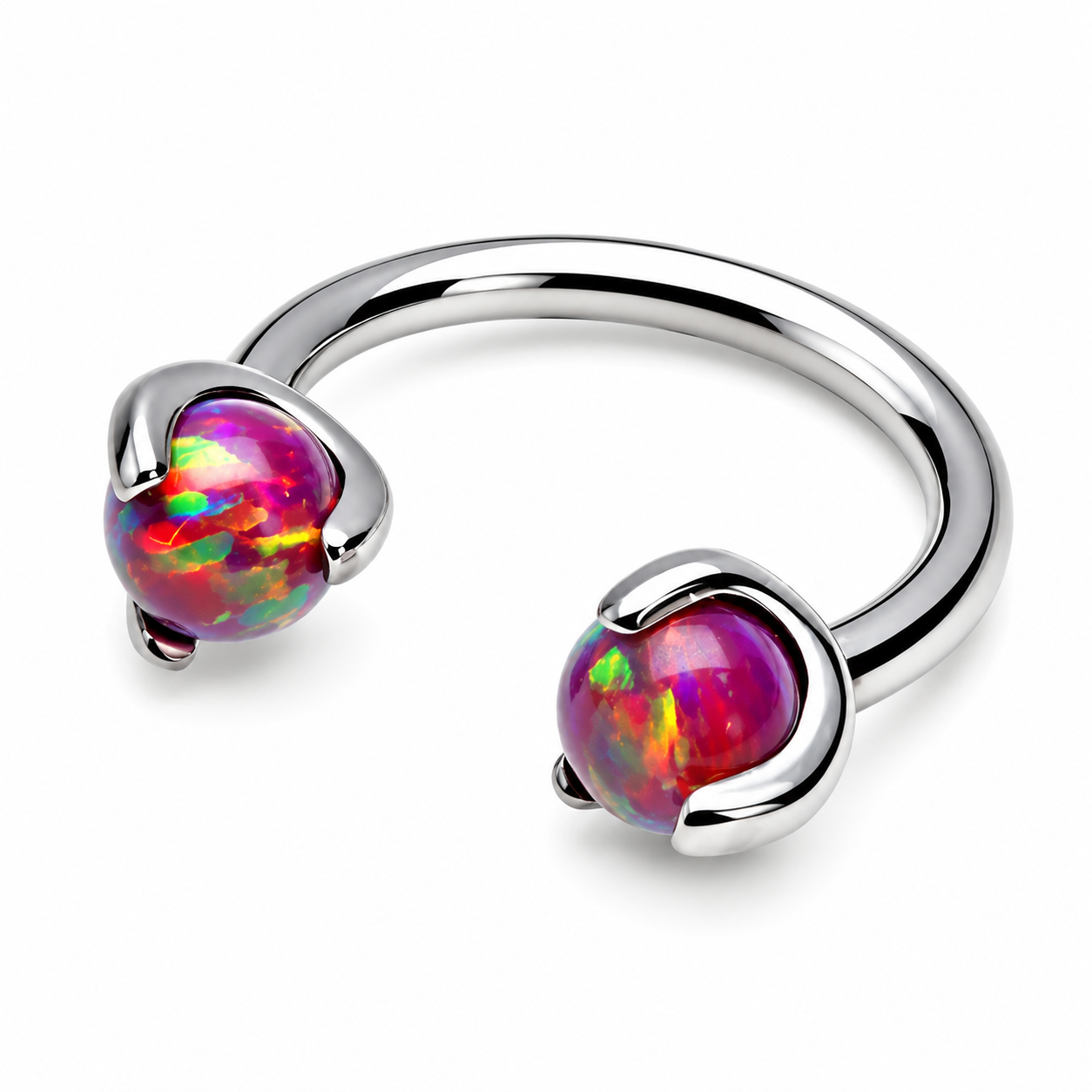 Opal Claw Horseshoe Ring 16g