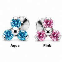 Titanium Trinity CZ Flat Back Piercing 18g, 16g, 14g