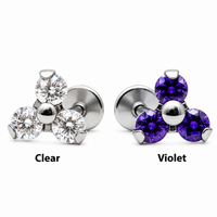 Titanium Trinity CZ Flat Back Piercing 18g, 16g, 14g