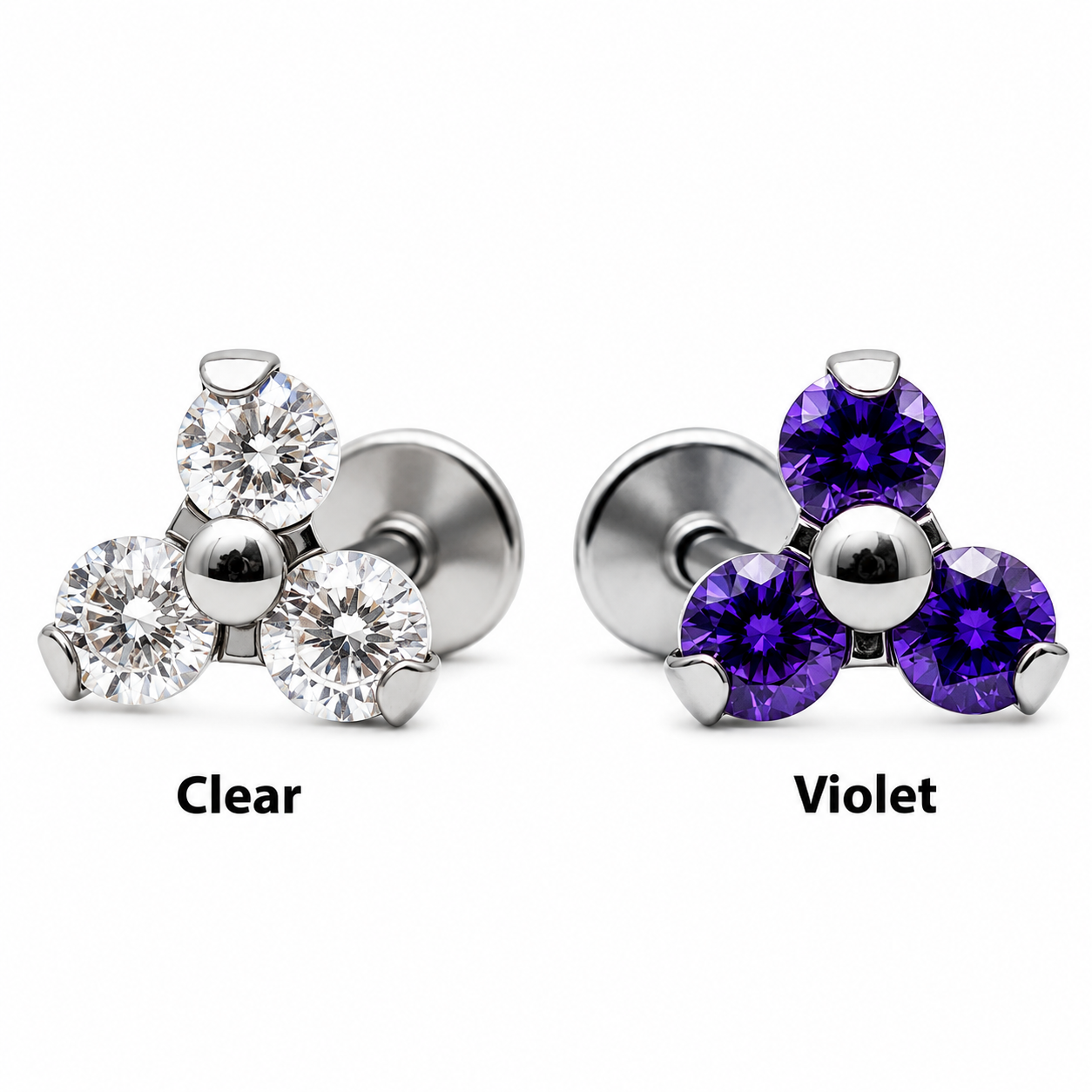 Titanium Trinity CZ Flat Back Piercing 18g, 16g, 14g