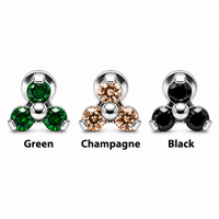 Titanium Trinity CZ Flat Back Piercing 18g, 16g, 14g
