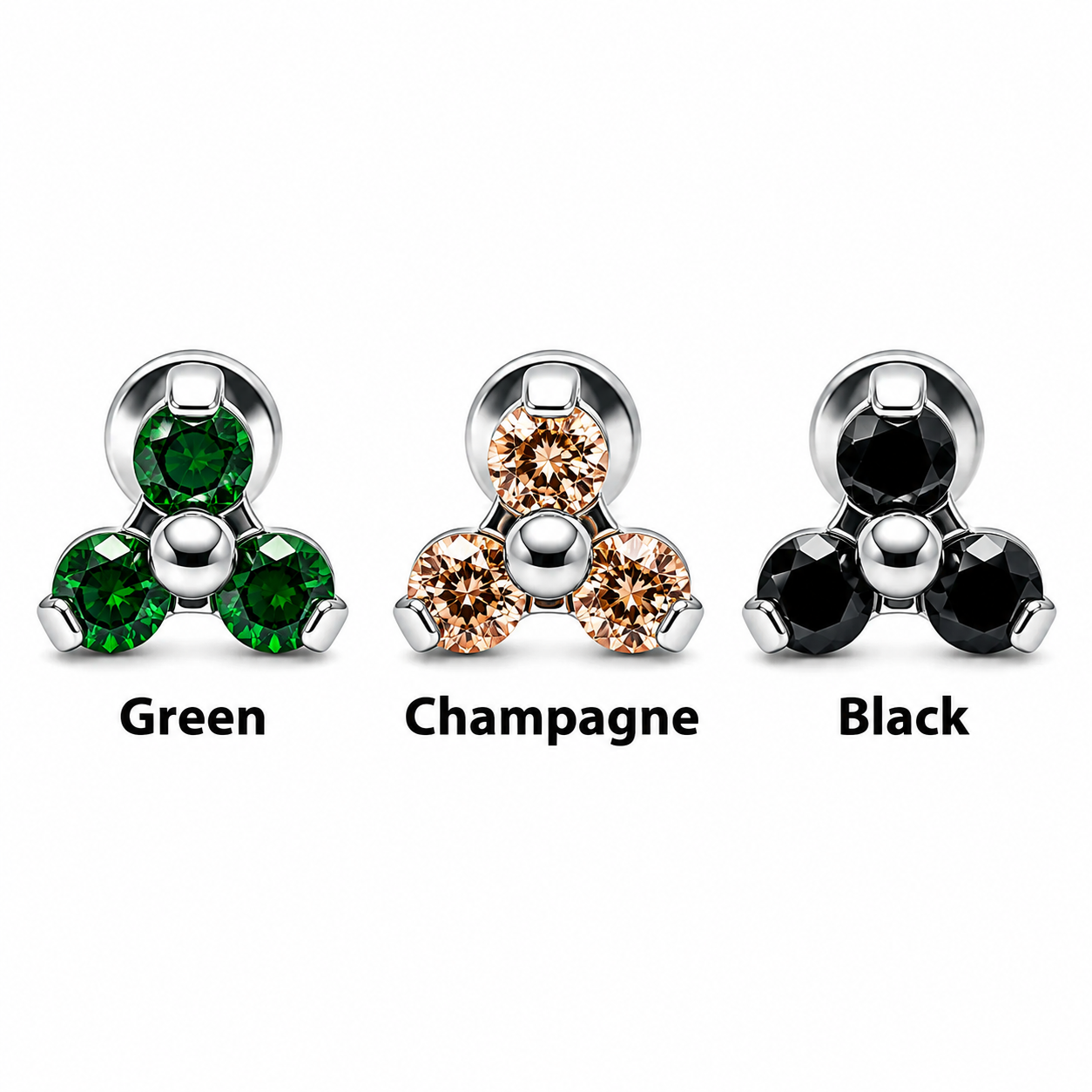 Titanium Trinity CZ Flat Back Piercing 18g, 16g, 14g