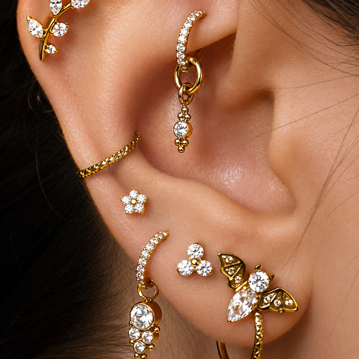 Titanium Trinity CZ Flat Back Piercing 18g, 16g, 14g