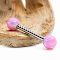 Bubblegum Pink Opal Titanium Nipple Bar 14g, 12g