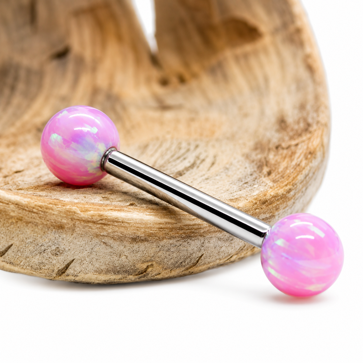 Bubblegum Pink Opal Titanium Nipple Bar 14g, 12g