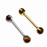Tiger's Eye 5mm Ball Titanium Nipple Bar 14g, 12g