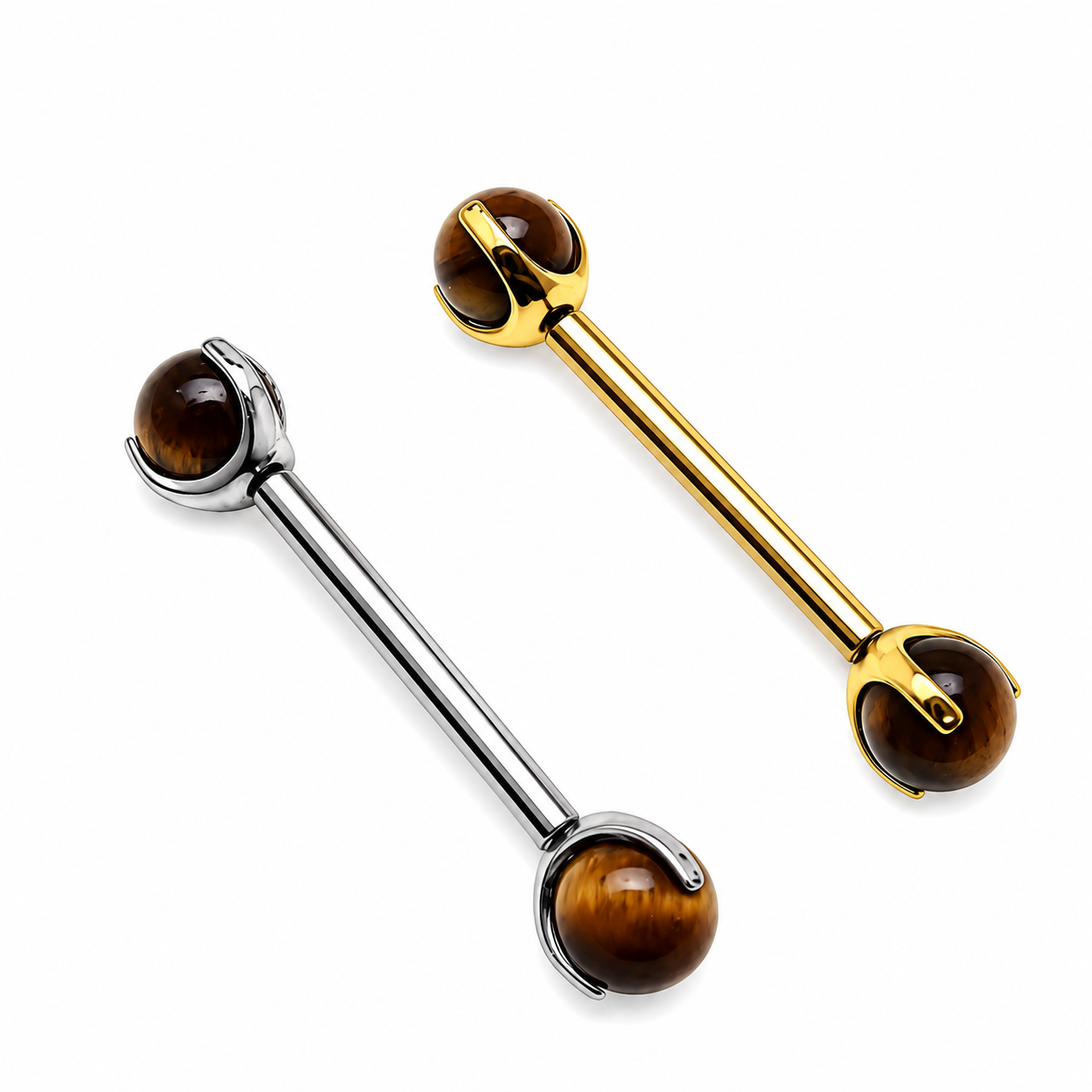 Tiger's Eye 5mm Ball Titanium Nipple Bar 14g, 12g