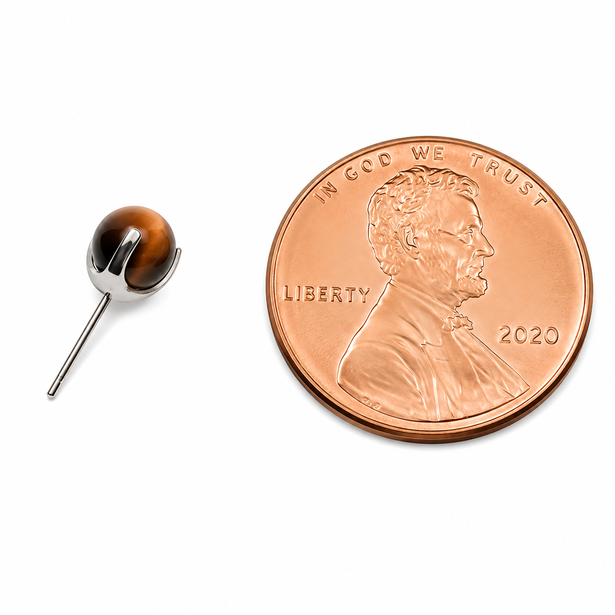 Tiger's Eye 5mm Ball Titanium Nipple Bar 14g, 12g