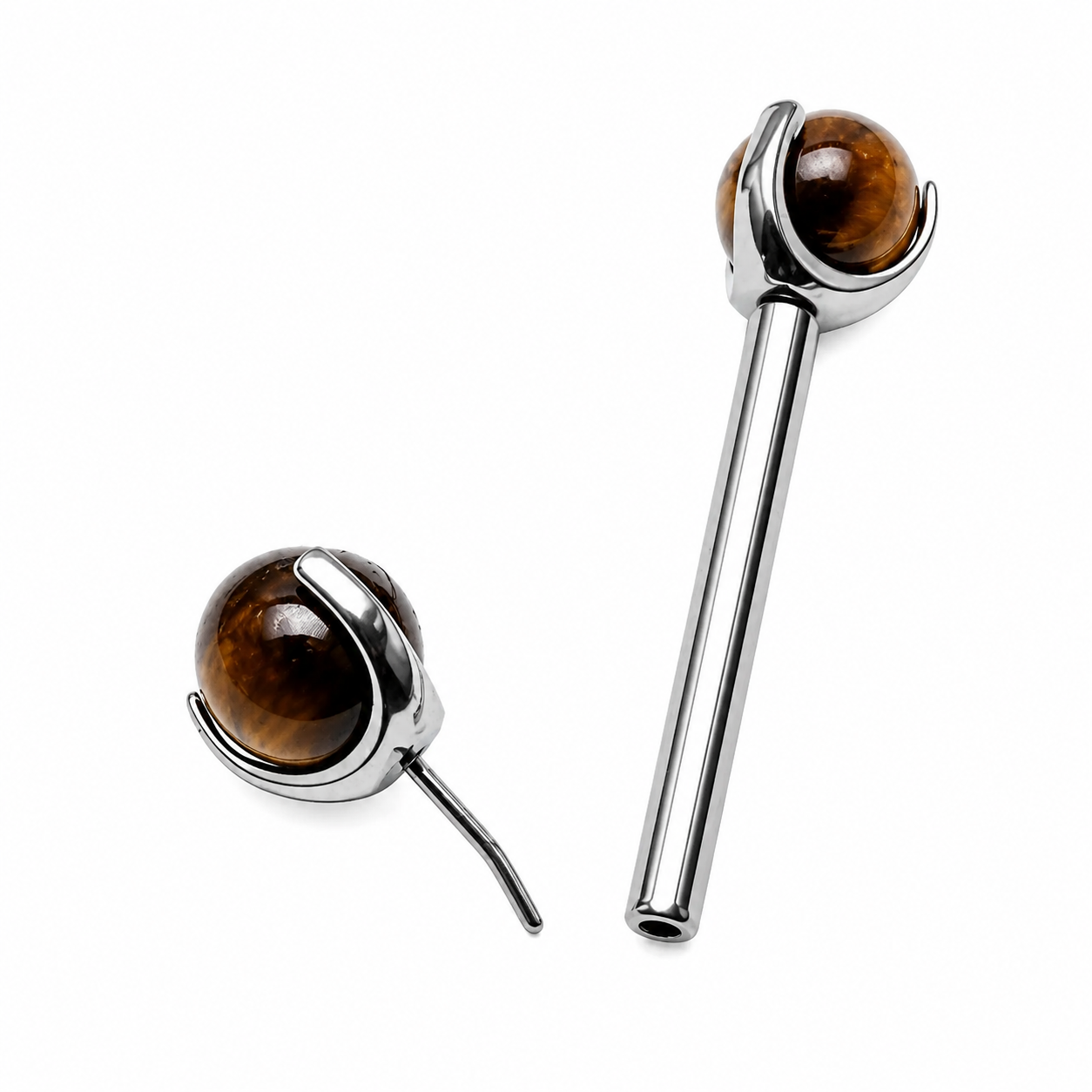 Tiger's Eye 5mm Ball Titanium Nipple Bar 14g, 12g