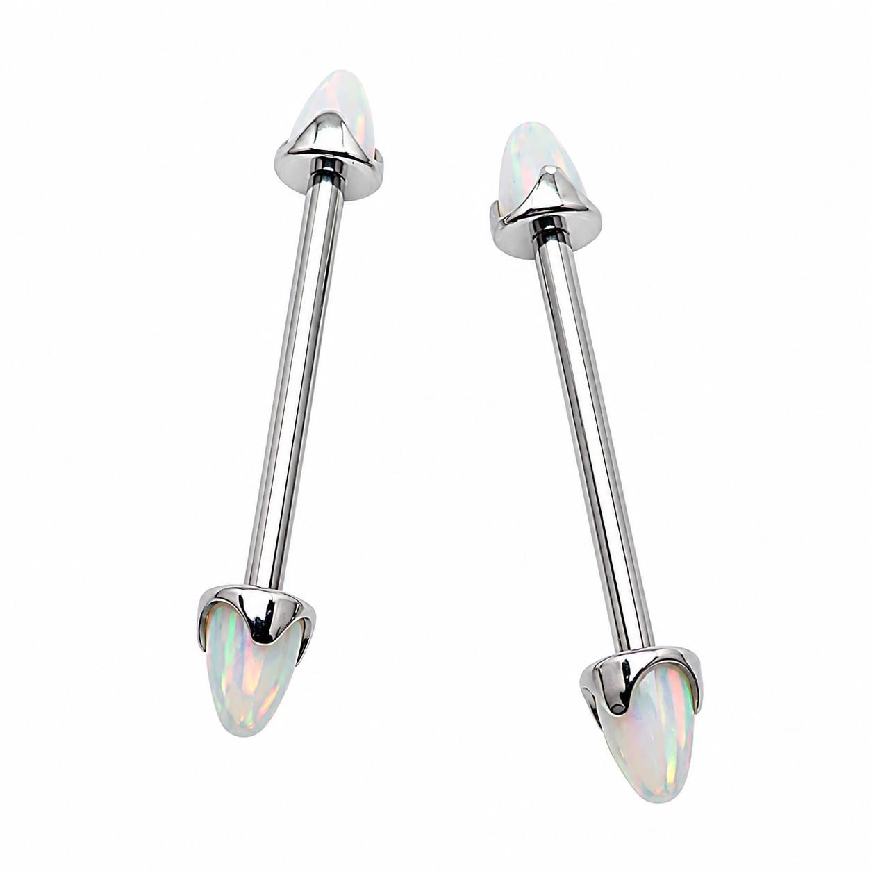 White Opal Cone Implant Titanium Nipple Bar 14g, 12g