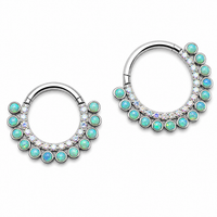 Titanium Kiwi Opal & CZ  Clicker 16g Septum/Daith