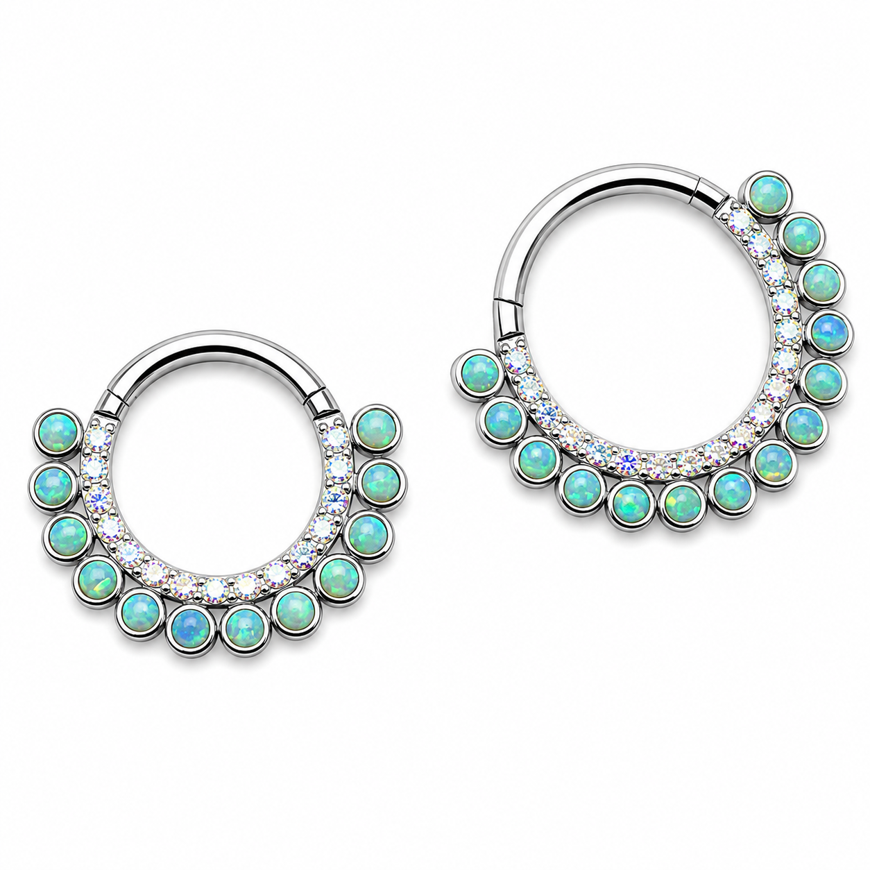 Titanium Kiwi Opal & CZ  Clicker 16g Septum/Daith
