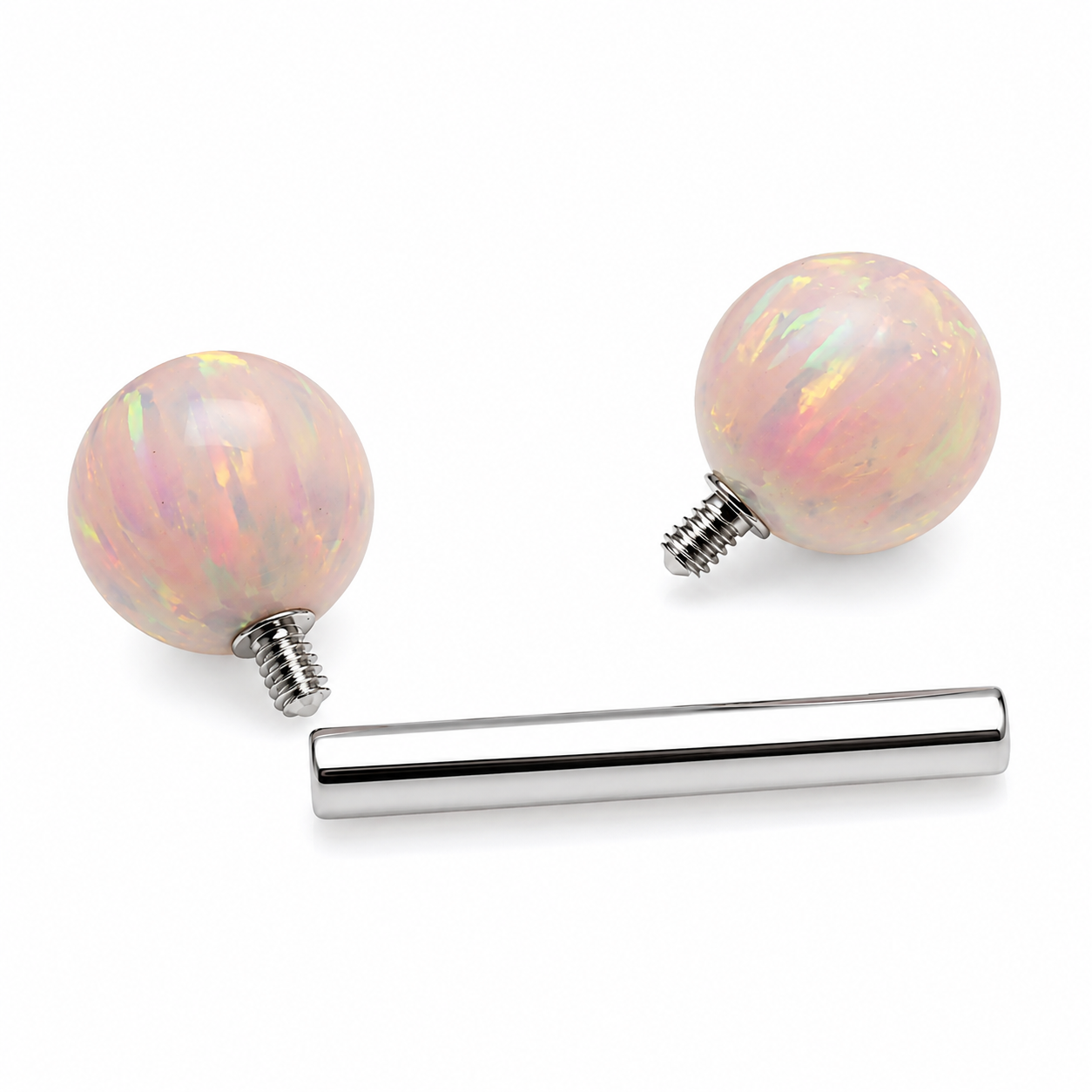 Pink Snow 5mm, 6mm Opal Titanium Nipple Ring 14g, 12g