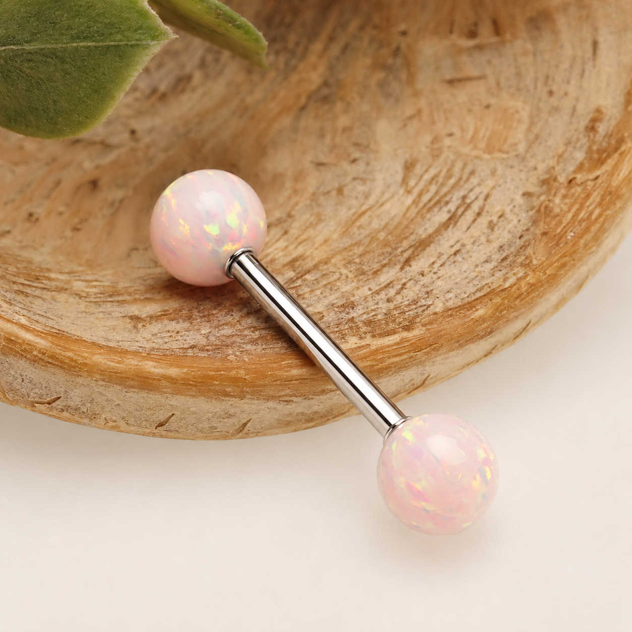Pink Snow 5mm, 6mm Opal Titanium Nipple Ring 14g, 12g