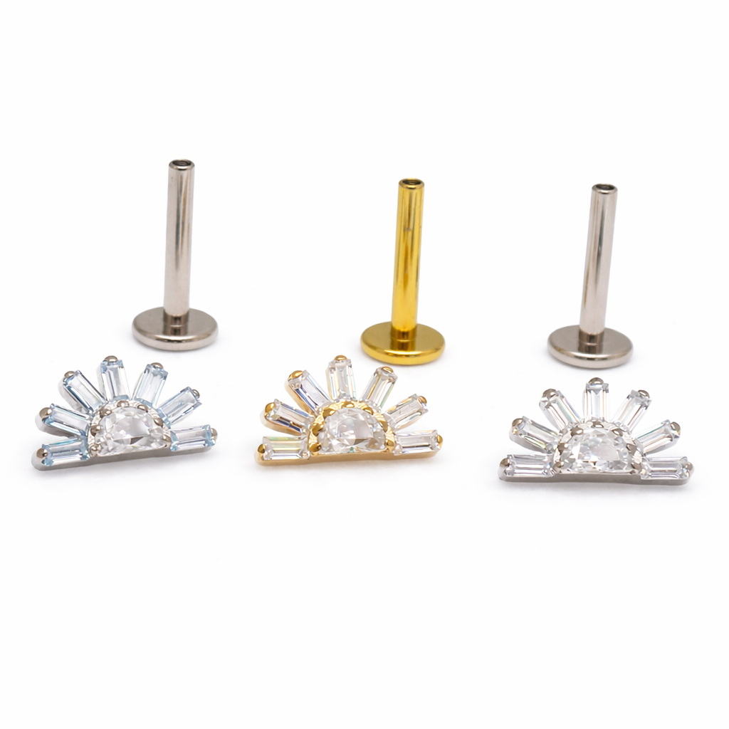 Implant Titanium CZ Sunrise Flatback Piercing, Internally Threaded 18g, 16g, 14g