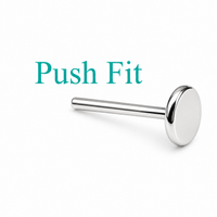 Push Fit Flat Back Titanium Stem for body jewelry, 14g to 20g, by Body Clickers, showing the smooth titanium stem with flat back design.