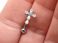 Titanium cross floating belly ring in 14g from Body Clickers, featuring a sleek, minimalist design with a floating cross charm.