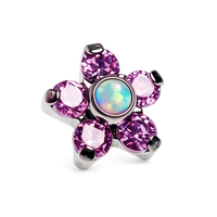 Pink CZ and opal flower body jewelry attachment with 16g gauge from Body Clickers, featuring sparkling stones and floral design.